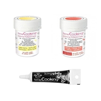 2 colorants alimentaires jaune pastel-corail + Stylo gla