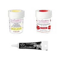 2 colorants alimentaires jaune pastel-rouge + Stylo gla