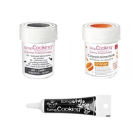 2 colorants alimentaires noir-orange + Stylo gla