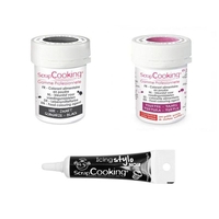 2 colorants alimentaires noir-pourpre + Stylo gla