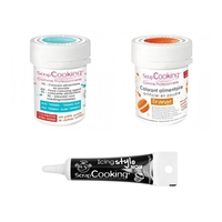 2 colorants alimentaires orange-turquoise + Stylo gla