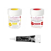 2 colorants alimentaires rouge-jaune + Stylo gla