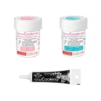 2 colorants alimentaires turquoise-rose poudr