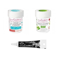 2 colorants alimentaires turquoise-vert + Stylo gla