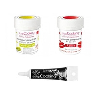 2 colorants alimentaires vert citron-rouge + Stylo gla