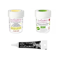 2 colorants alimentaires vert-jaune pastel + Stylo gla