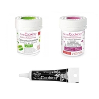 2 colorants alimentaires vert-pourpre + Stylo gla