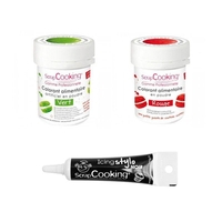2 colorants alimentaires vert-rouge + Stylo gla