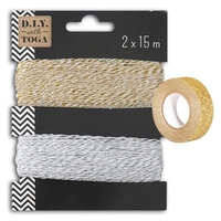 2 ficelles bicolores 15 m argent & or + masking tape dor