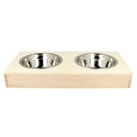 2 gamelles inox + support en bois
