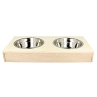 2 gamelles inox + support en bois