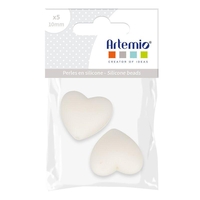 2 perles silicone coeur - 29 x 19 x 12 mm - blanc
