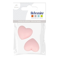 2 perles silicone coeur - 29 x 19 x 12 mm - rose poudr