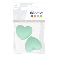 2 perles silicone coeur - 29 x 19 x 12 mm - vert d