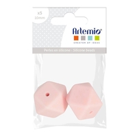 2 perles silicone hexagonales - 17 mm - rose poudr