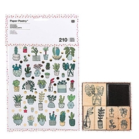 210 autocollants + 7 tampons bois avec encreur Plantes d