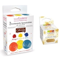 3 colorants liposolubles en poudre + paillettes dor