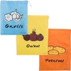 3 sacs de conservation alimentaires en tissu: ail,  oignons,  pommes de terre