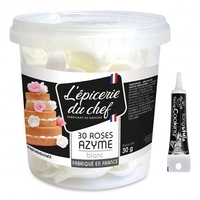 30 roses blanches en papier azyme + Stylo de gla