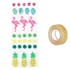 30 stickers 3D flamants rose et ananas + masking tape dor