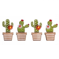 4 autocollants en bois Cactus 6, 5 cm