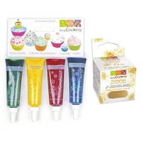 4 colorants alimentaires liquides bleu,  rouge,  jaune,  vert + paillettes dor