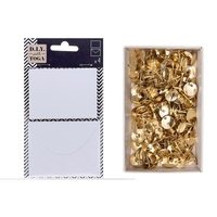 4 mini cartes blanches avec enveloppes + 150 punaises dor