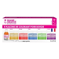 5 colorants pour bougie - jaune-rouge-bleu-vert-violet