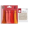 5 maxi pompons en coton 8 cm Automne + Ficelle dor