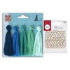 5 maxi pompons en coton 8 cm Hiver + Ficelle dor