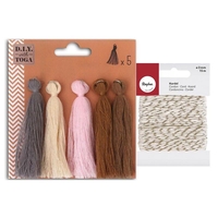 5 maxi pompons en coton 8 cm Printemps + Ficelle dor
