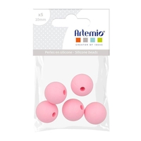 5 perles silicone rondes - 10 mm - rose