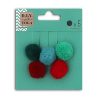 5 pompons en laine Rouge et Vert 2 cm