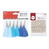 6 pompons bleus + Ficelle dor