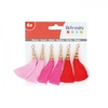 6 pompons rose-fuchsia-rouge