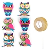6 stickers 3D hibou & chouette 4, 5 cm + masking tape dor