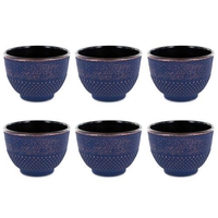 6 tasses en fonte de Chine bleu & bronze 15 cl