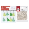 8 pompons verts + Ficelle dor
