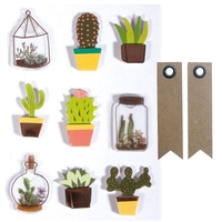 9 stickers 3D cactus & botanique 4 cm + 20