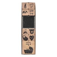 9 tampons en bois avec encreur - B