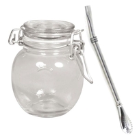 Bocal verre avec couvercle + paille inox avec filtre