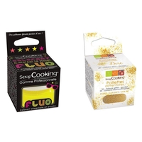 Colorant alimentaire en poudre Jaune fluo + paillettes dor