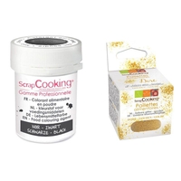 Colorant alimentaire en poudre noir + paillettes dor