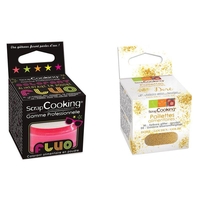 Colorant alimentaire en poudre Rose fluo + paillettes dor