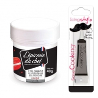 Colorant alimentaire en poudre rouge 40 g + Stylo gla