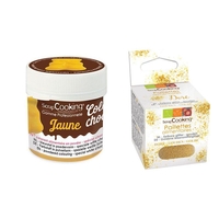 Colorant alimentaire liposoluble jaune + paillettes dor