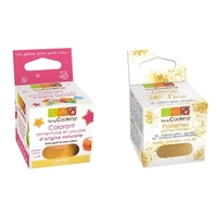 Colorant alimentaire naturel jaune + paillettes dor