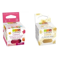 Colorant alimentaire Rouge + paillettes dor