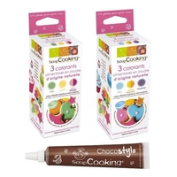 Colorants alimentaires naturels rouge jaune vert orange bleu violet + 1 Stylo chocolat