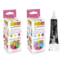 Colorants alimentaires naturels rouge,  jaune,  vert,  orange,  bleu,  violet + Stylo gla